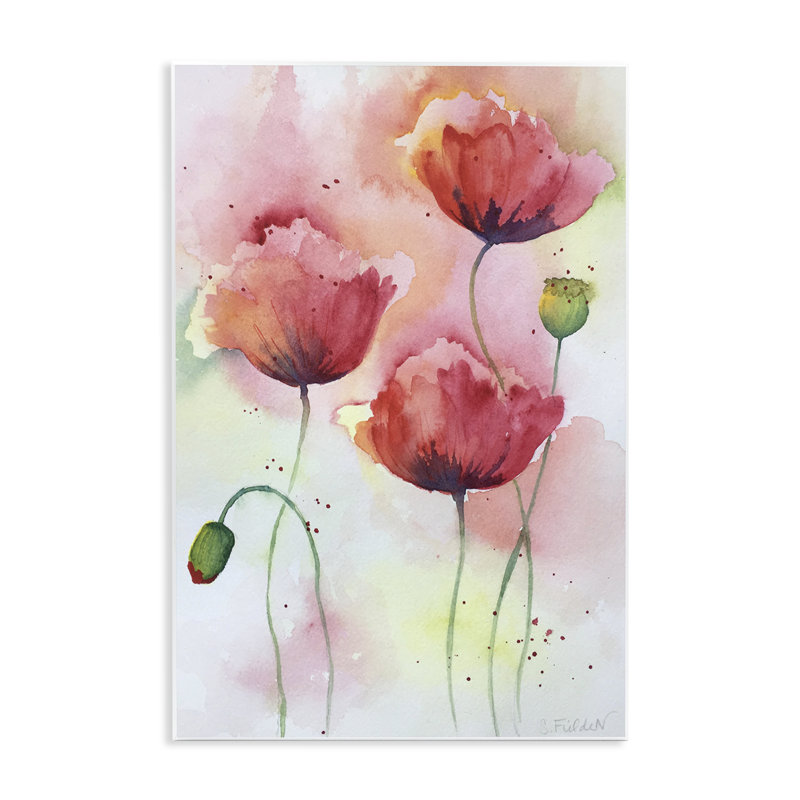 Plaque murale coquelicots rouges avec taches, design par Stephanie Fielden, H 15 po x l 10 po