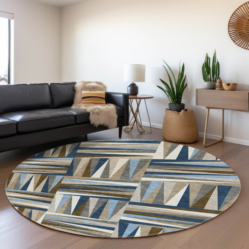 Premium Machine Washable Collett AMF1012 Squares Rug, Round 8'