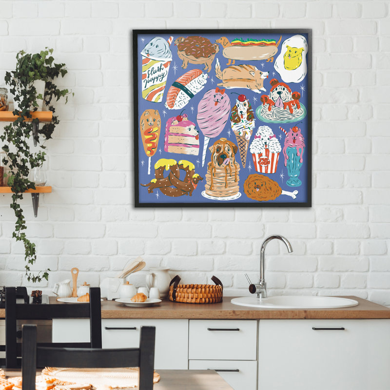 Illustration de nourriture pour chien, giclée encadrée, design par Krissy Mast, H 24 po x l 24 po