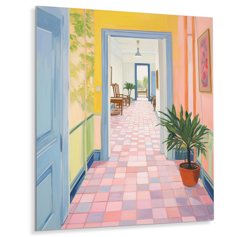 Pastel rétro intérieur couloir - impression murale abstraite salon, Métal métal, H 40 po x l 30 po x P 1,5 po