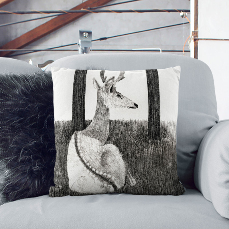 Resting Deer Square Throw Cushion, 40cm H x 40cm W x 15cm D