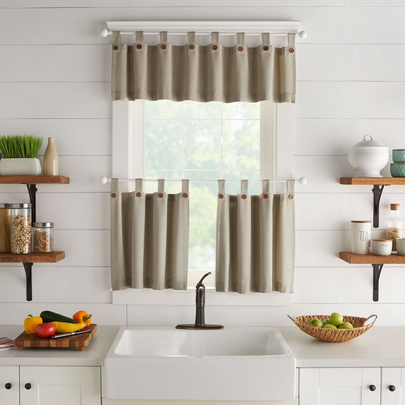 Irmlinde Cotton Tailored Kitchen Curtain, 30" W x 36" L, Linen