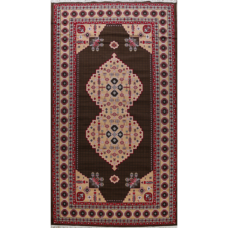 Tapis brun/rouge/beige tissé à la machine