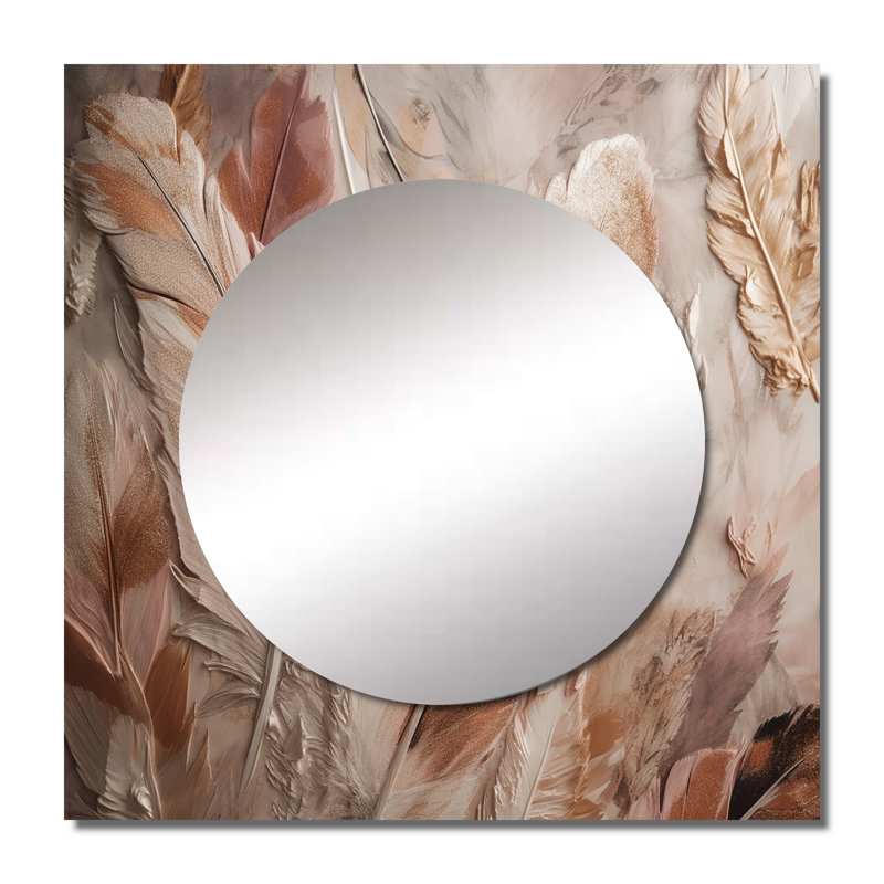 Mikiyah - Grand miroir carré en plumes glamour pour décoration murale, 23 po x 23 po