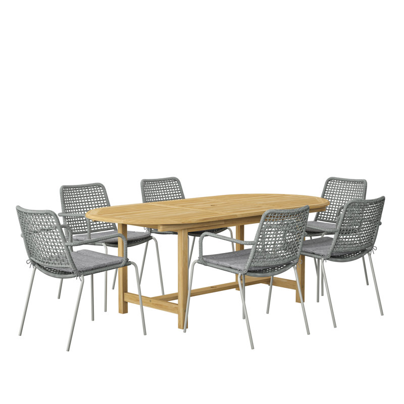 Anautica 6 - Person Patio Dining Set with Oval Table , Cushions Included, 79" L  x  37" W  x  29" H, Naturral