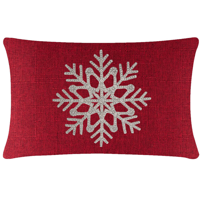 Snowflake Rhinestone Pillow, Red, Rectangular 14"H x 20"W
