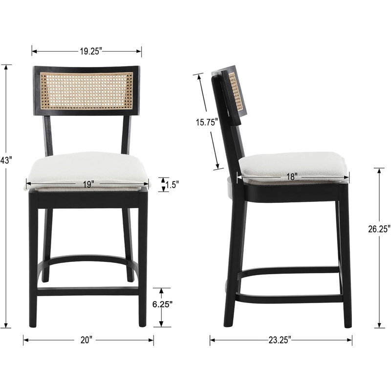 26" Sherpa White Counter Height Bar Stools Set Of 2, Black