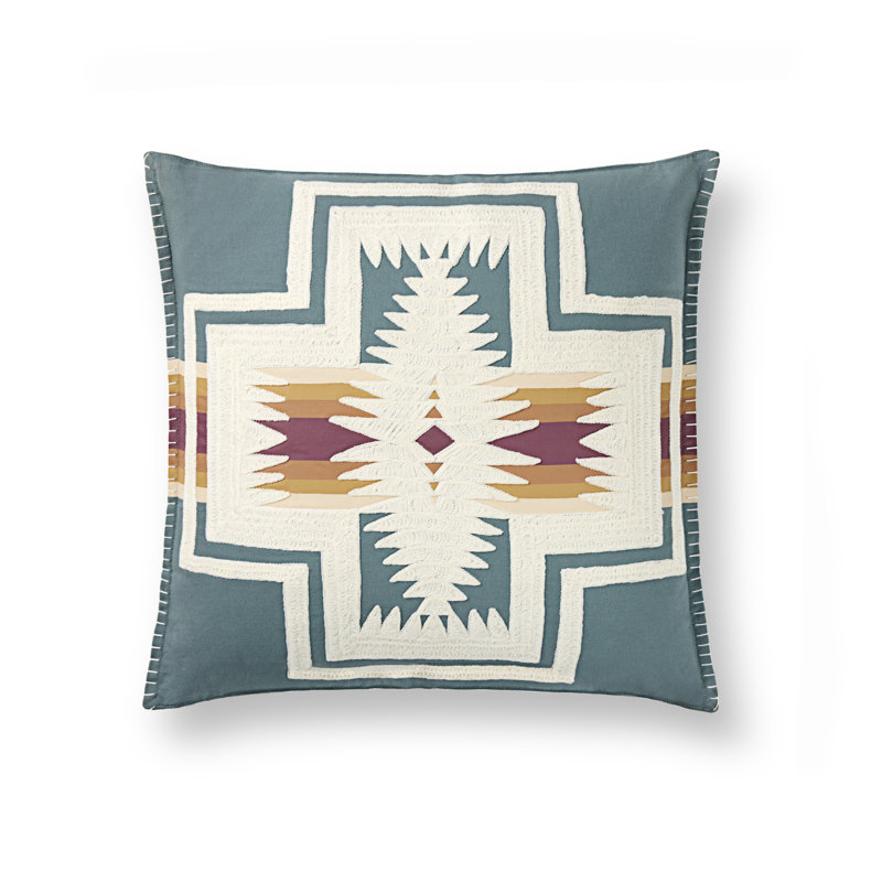Harding Square Pillow Ivory 20x20", 20"H x 20"W, Blue/Brown Southwestern
