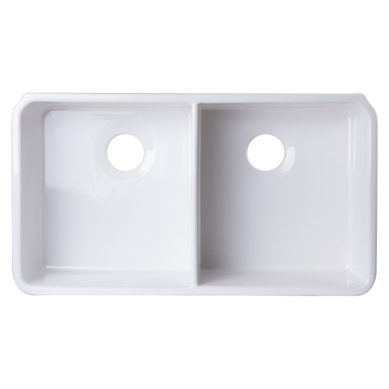 32'' L Farmhouse / Apron Double Bowl Fireclay Kitchen Sink, White