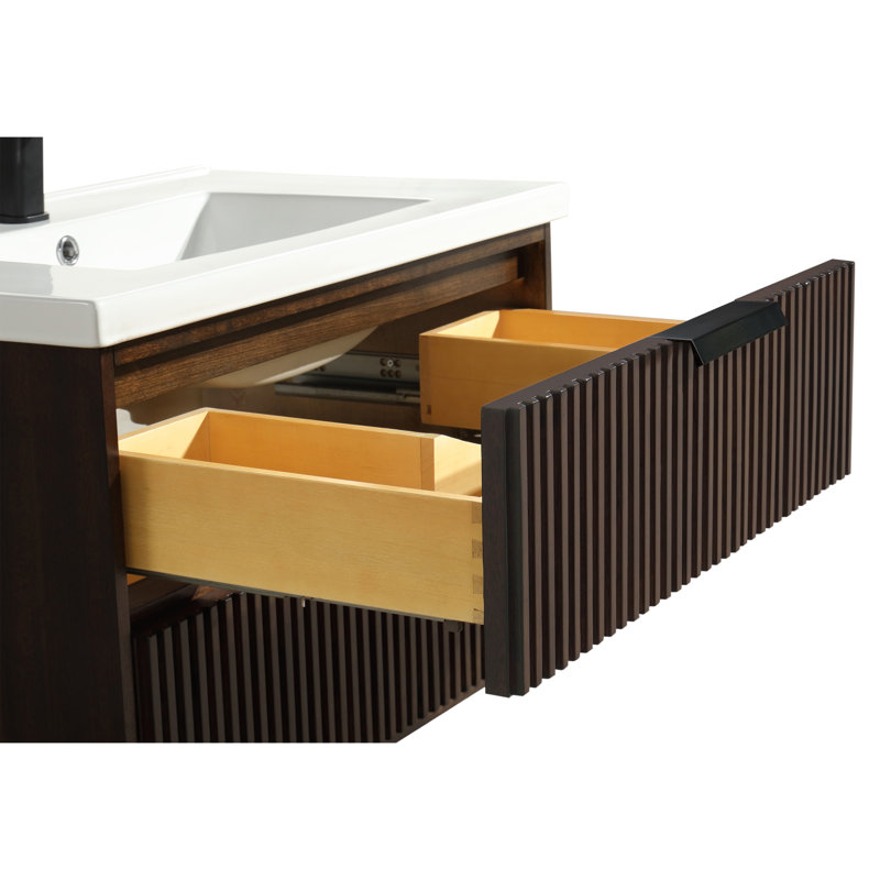 San Diego 30" Walnut Wood Bathroom Vanity with Ceramic Countertop