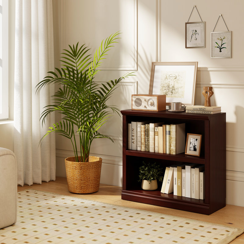 Bibliothèque à 2 niveaux 30 ", étagère de rangement pour bureau à domicile avec tablette réglable, Acajou