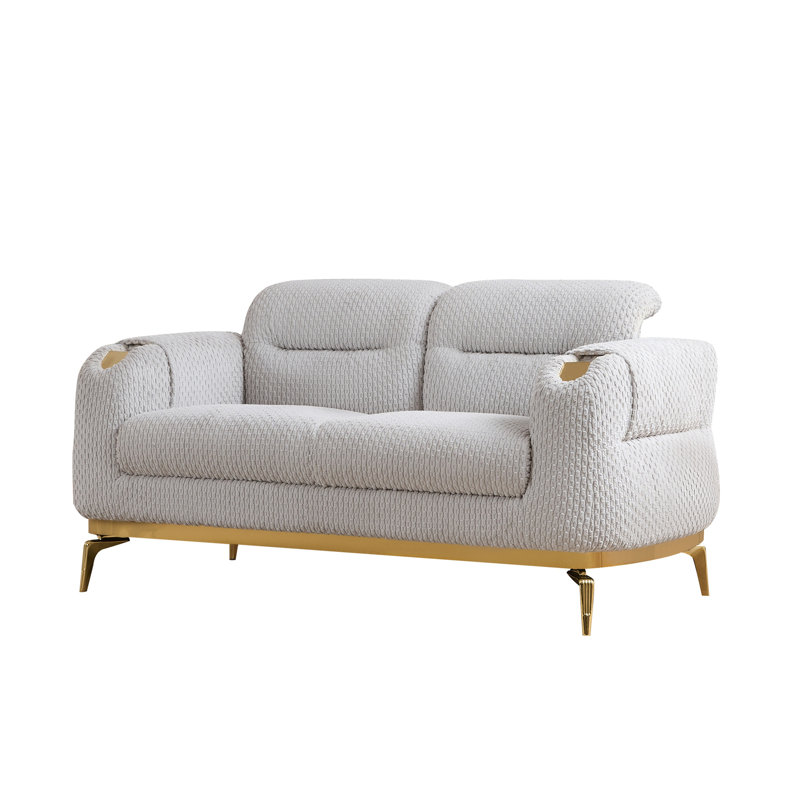 Causeuse Zoe de style moderne faite de bois et d'accents dorés en gris, Gris