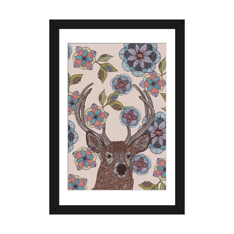 «The Deer», impression sur toile tendue, H 32 po x l 24 po x P 1 po, Papier d'art encadré noir, Blanc