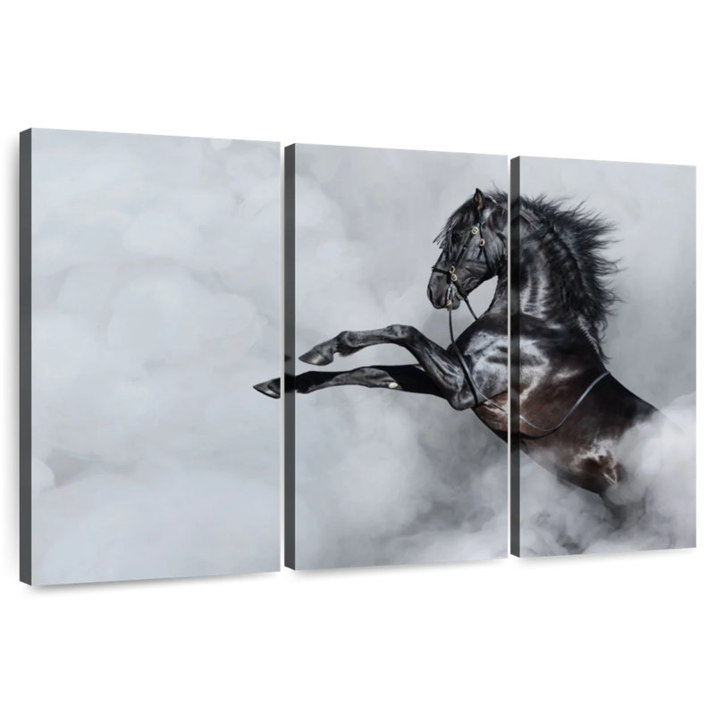 Cheval espagnol noir Brampt, H 32 po x l 50 po