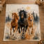Couverture en flanelle à motif de cheval au galop avec aquarelle, forêt