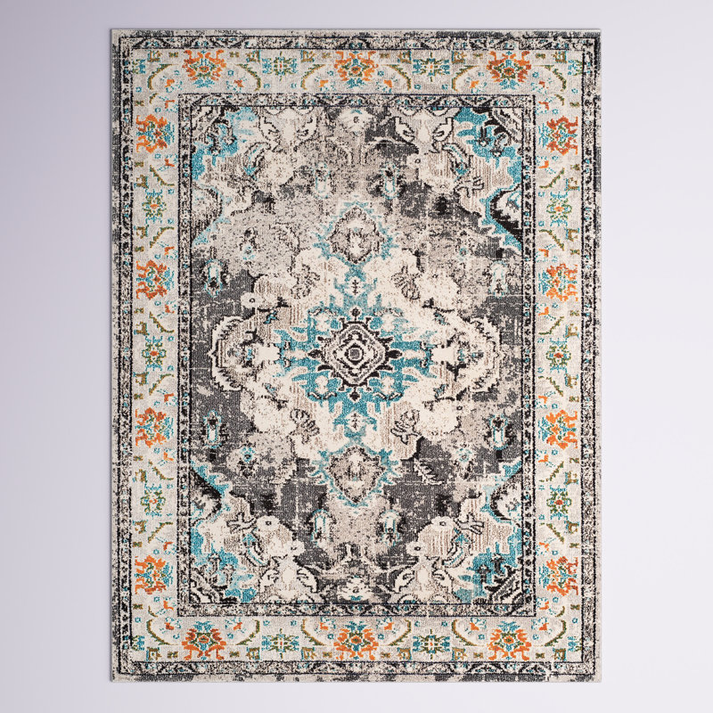 Almyra Oriental Area Rug, Rectangle 4' x 5'7", Forest Green/Light Blue