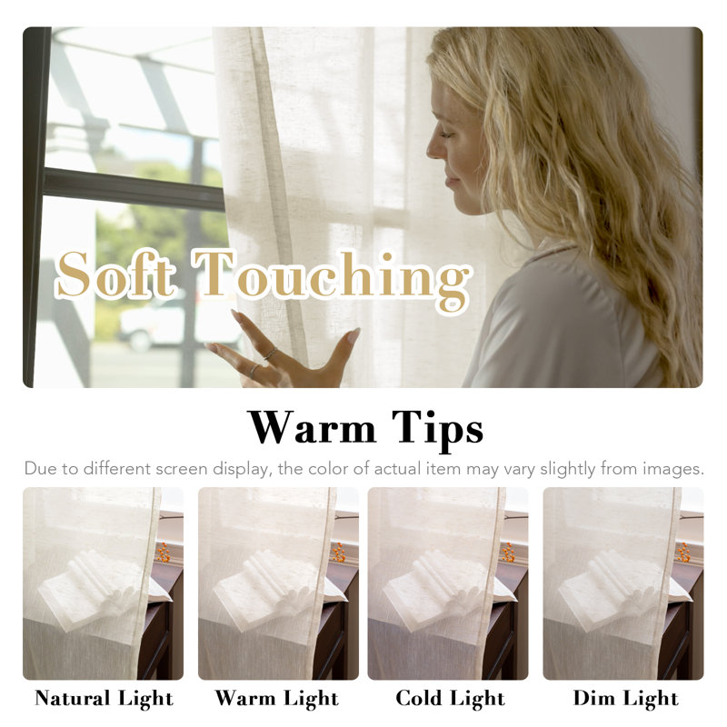 Linen Blended Textured Semi-Sheer Grommet Curtains - 37"/52" Widths Semi-Private & Light-Filtering Linen-Style Panels for Bedroom 