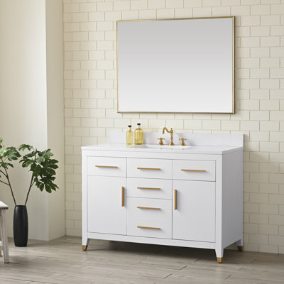 Meuble-lavabo simple autoportant avec plateau en pierre d'ingénierie 48,25 po Maddison