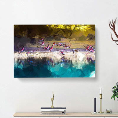 Flamingos Taking Flight in Abstract - Wrapped Canvas