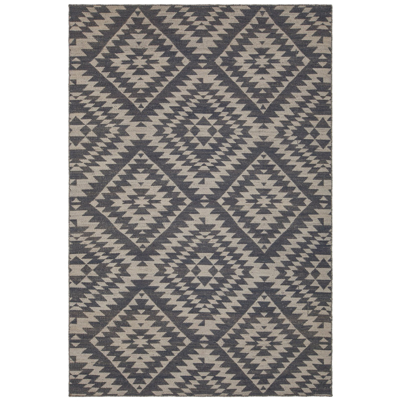 Tapis noir / beige Stillmore tissé à la main, Rectangle 7 pi 9 po x 10 pi 6 po