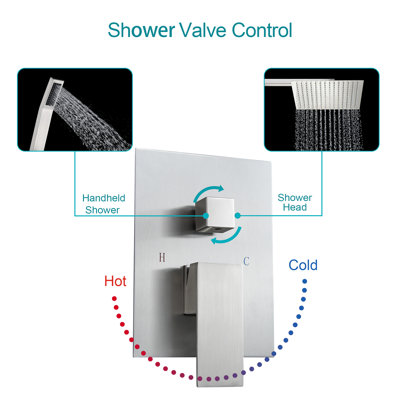 12" Rain Shower System with Handheld Spray Shower, Wall-Mounted, Dual Function, Brushed Nickel