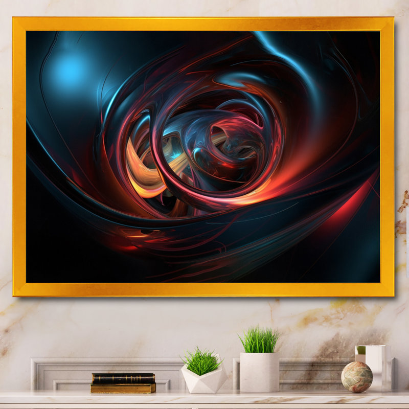 Mélange harmonieux rouge et bleu I - impression, H 12 po x l 20 po x P 1 po, Cadre flottant doré