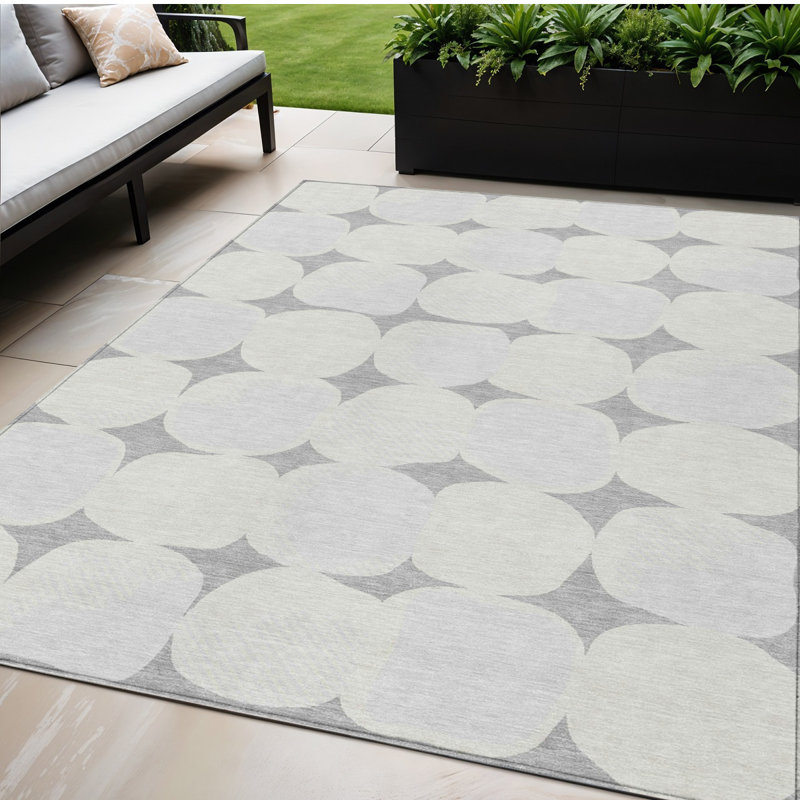 Tapis extérieur lavable abstrait gris et beige 5 pi x 8 pi