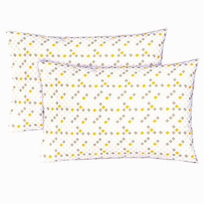 DiamondSoft Cotton Pillowcase Set - 300TC Ultra-Soft Envelope Closure Pillow Cases - Wrinkle, Fade, Stain Resistant - 20x40 inches - Yellow Diamond Pattern