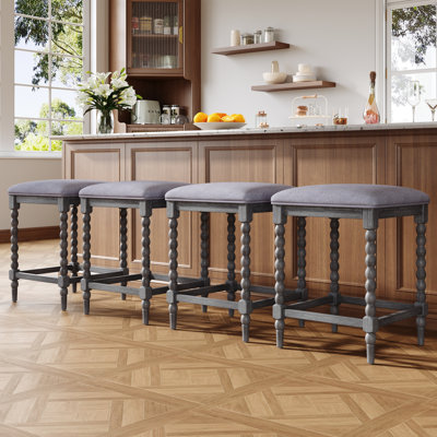 Rustic 26'' Bar Stools Set, Acacia Wood, Modern Design For Kitchen & Bar