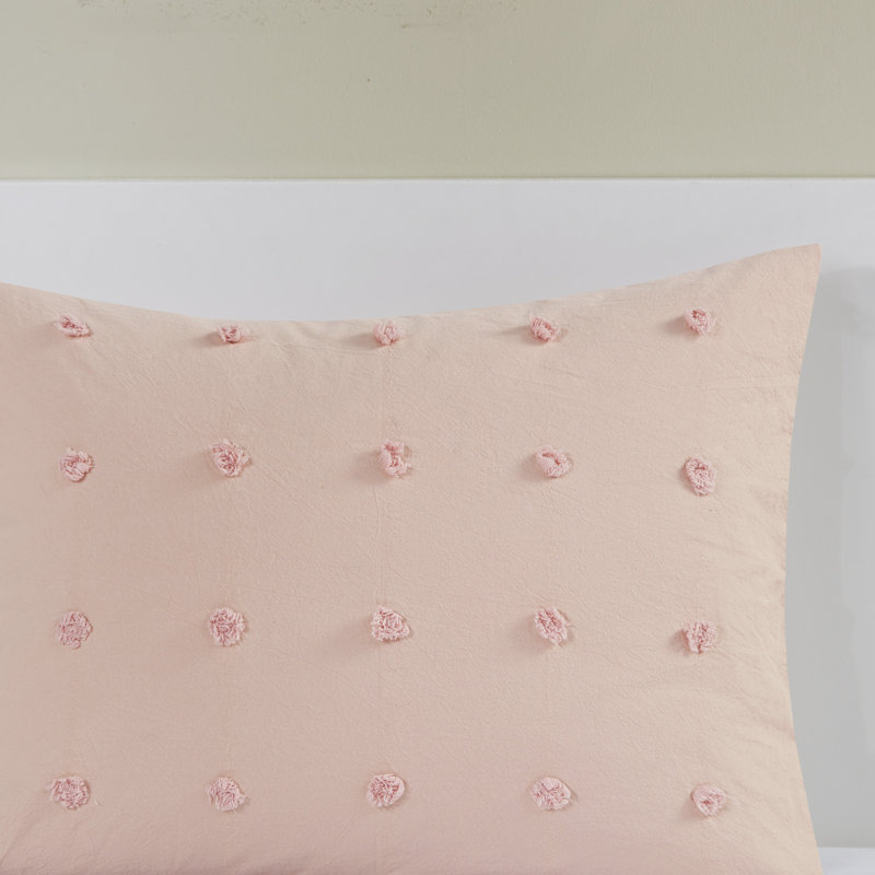 Pink Cotton Jacquard Twin/Twin XL Duvet Cover Set with Shams and Pillows