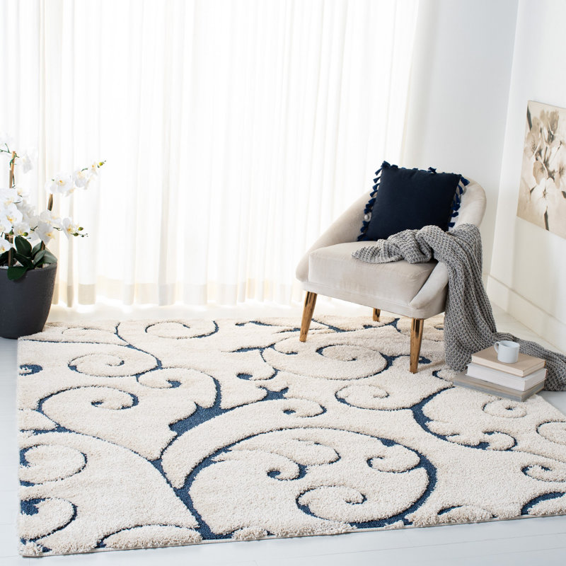 Benedetti Hooked Rug, Rectangle 183 x 274 cm, Cream/Blue
