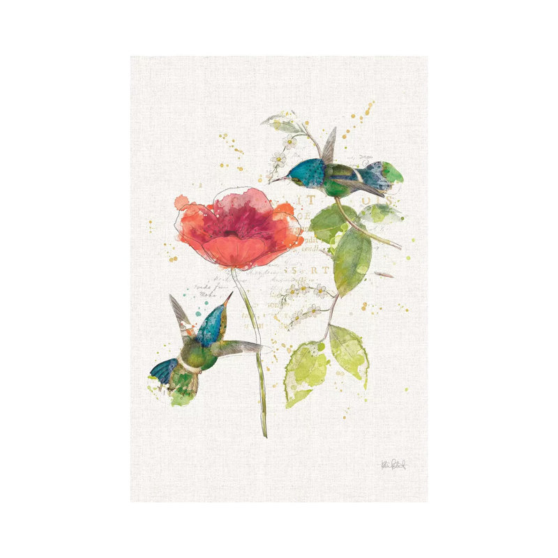 Teal Hummingbirds Flower II by Katie Pertiet - Wrapped Canvas Print, 20.32 cm H x 30.48 cm W