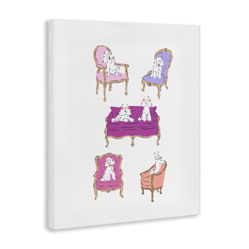 Toile French Chairs and Poodles, design par Krissy Mast, H 30 po x l 24 po