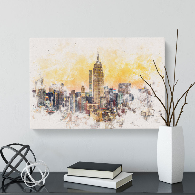 Yellow New York Skyline - Wrapped Canvas Graphic Art Print, 40cm H x 60cm W x 4cm D