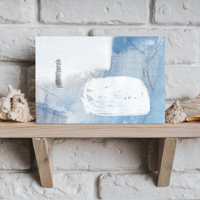 «Whispers In Blue», art géométrique contemporain abstrait océan côtier, H 12 po x l 18 po