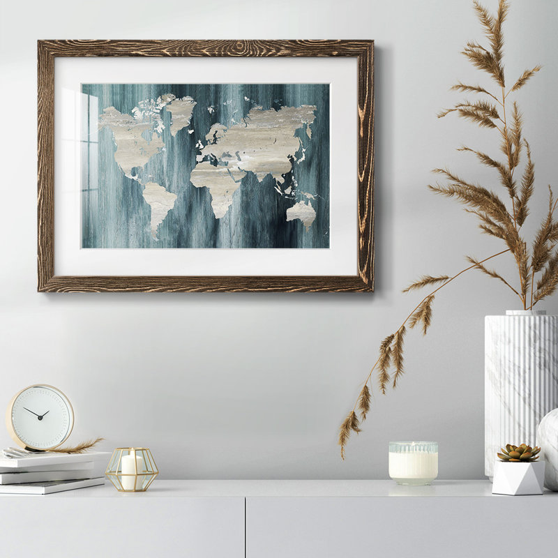 " Navy World Map ", Walnut