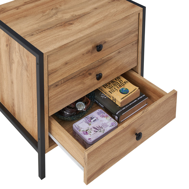 Harrold 53.8cm W Manufactured Wood Bedside Table, Oak/Black
