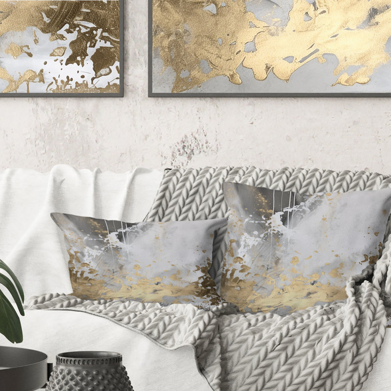 Abstrait blanc et or II - Housse de coussin moderne et insert, H 16 po x l 16 po, Carrée