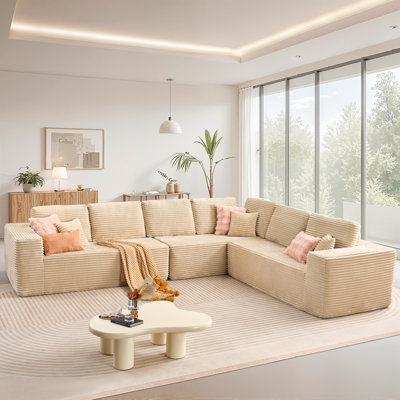 Canapé modulaire en velours côtelé en L 4 pièces Cloudelle - Aucun assemblage requis