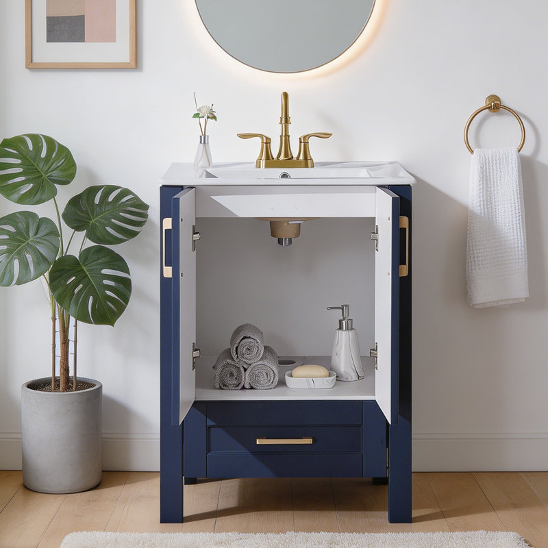 24" Modern Free-Standing  Single Bathroom Vanity, Blue, Gold