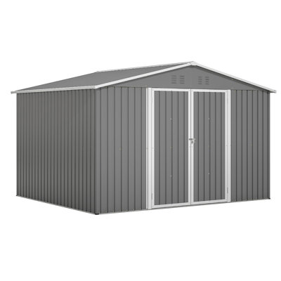 Remise en métal de 10 pi x 8 pi avec portes verrouillables, construction durable grise et résistante aux intempéries, idéale pour le jardin, le patio, la cour arrière et la porte de pelouse  