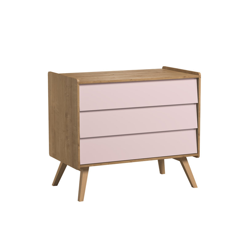 Antoine Changing Table, Oak/Light Pink