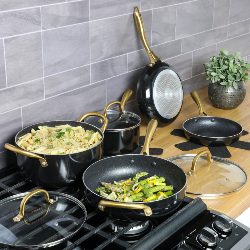 Black and Gold 12-Piece Nonstick Aluminum Cookware Set