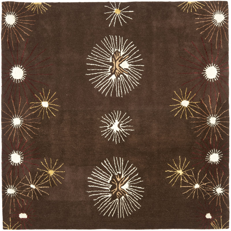 Tapis intérieur / extérieur à motif géométrique vert / beige Candelo, Carré 6 pi