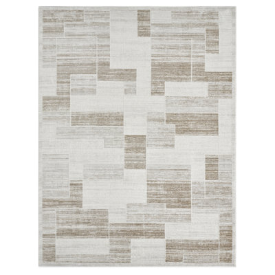 Huseman Beige Mosaic Block Area Rug