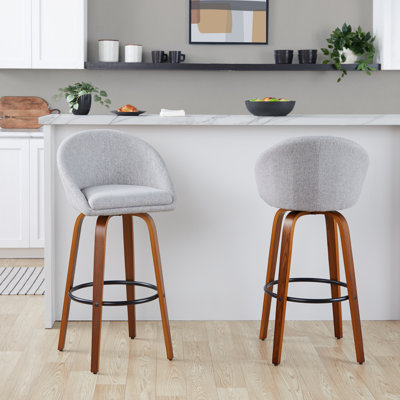 Maddison 30" High Back Fixed-Height Bar Stools With Bent Wood Legs & Round Footrest