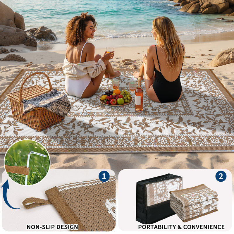 Reversible Outdoor Area Rug, Waterproof, Easy Clean, UV Resistant Patio Mat, Washable Garden Carpet for Beach, Porch, Backyard
