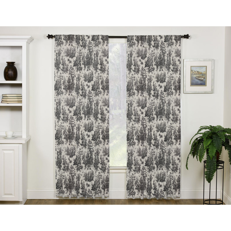 Plymouth toile black and white single curtain panel