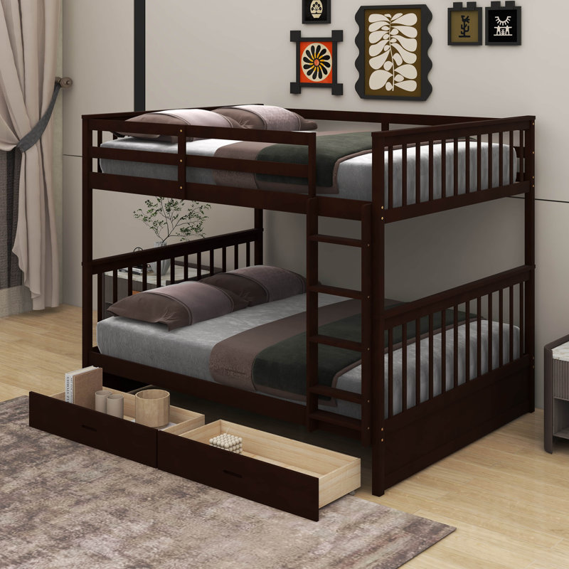 Full-Over-Full Bunk Bed With Ladders And Drawers, Espresso