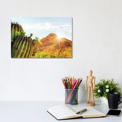 Arizona Desert Scene With Mountain And Cactus by Susan Richey - Gallery-Wrapped Canvas Giclée on Canvas
